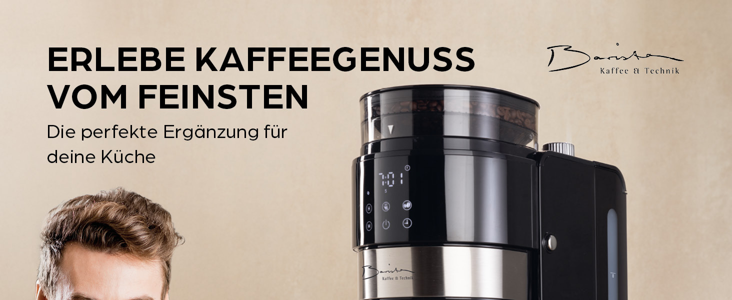 Кавомашина Barista Filterkaffeemaschine з регульованим млинком та термокружка | Функція підігріву, таймер 24 год та перманентний фільтр | Для 10 чашок кави | Кавомашина для зерен та меленої кави [Нержавіюча сталь] (8) Нержавіюча сталь (Pro Design) - Термокружка - з млинком