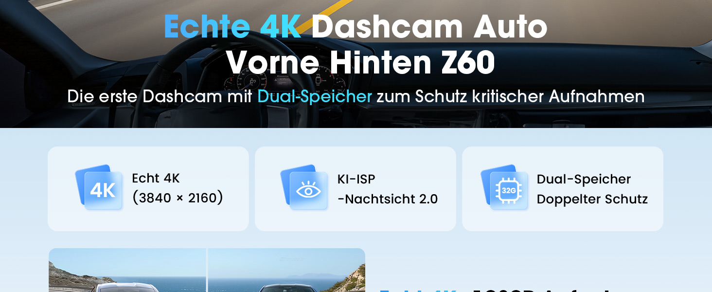 DDPAI відеореєстратор 4K Dual Starvis з AI, GPS, WiFi, 32GB, 24h парковка, дисплей IPS, (Z60)