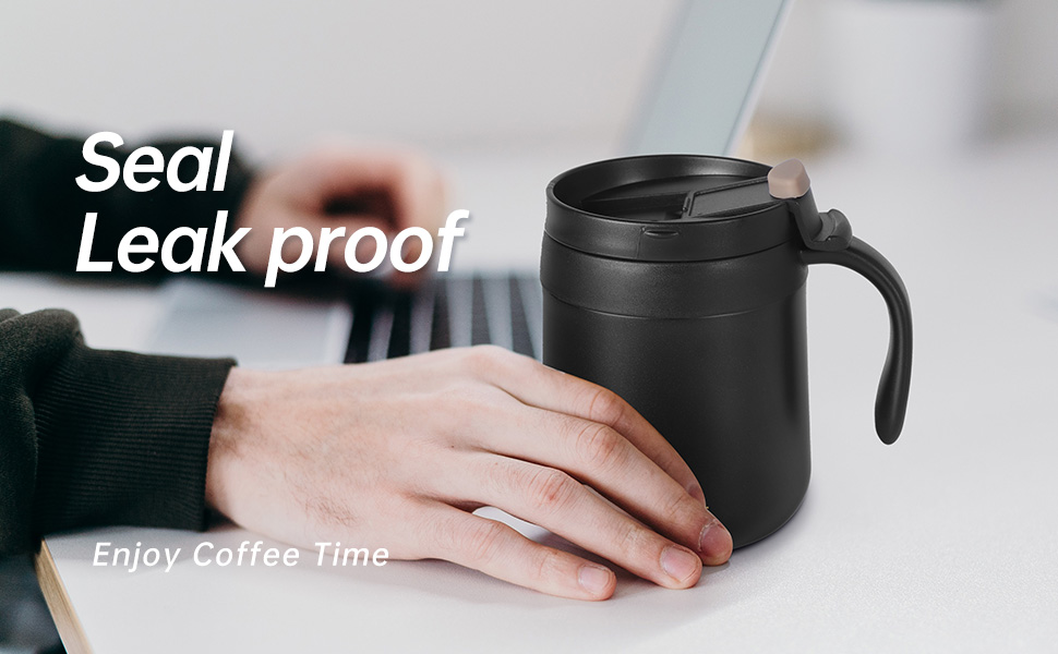 Термокружка з нержавіючої сталі 500 мл з кришкою та ручкою, подвійні стінки, вакуумна ізоляція, для подорожей та кемпінгу (Чорний)