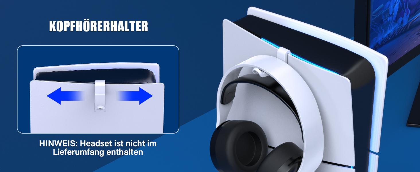 Підставка для PS5 Slim/Pro з зарядною станцією для контролера PlayStation 5 (Disc/Digital), аксесуари PS5 з RGB підсвіткою, вентилятор, тримач для навушників, USB хаб, чорно-білий, Q511