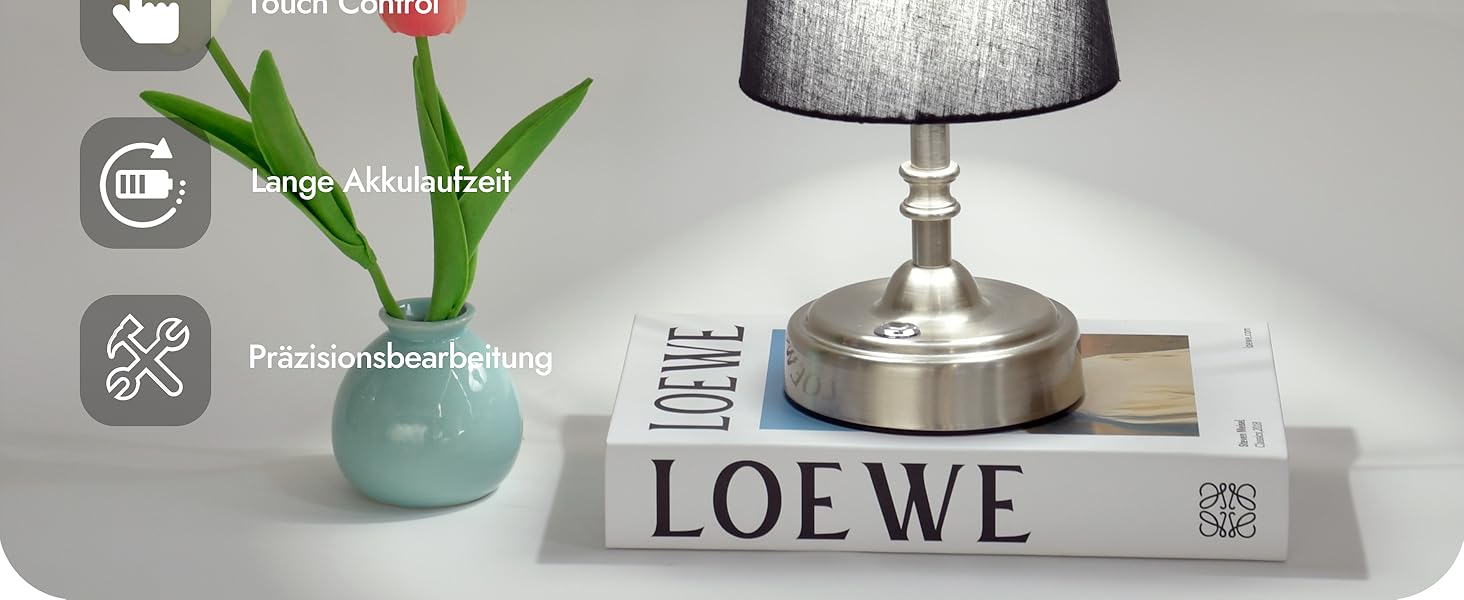 LED-лампа настільна бездротова з акумулятором 4000mAh, тепле світло 2700K, сенсорне керування, з адаптером/кабелем, для спальні, подарунок (золота)