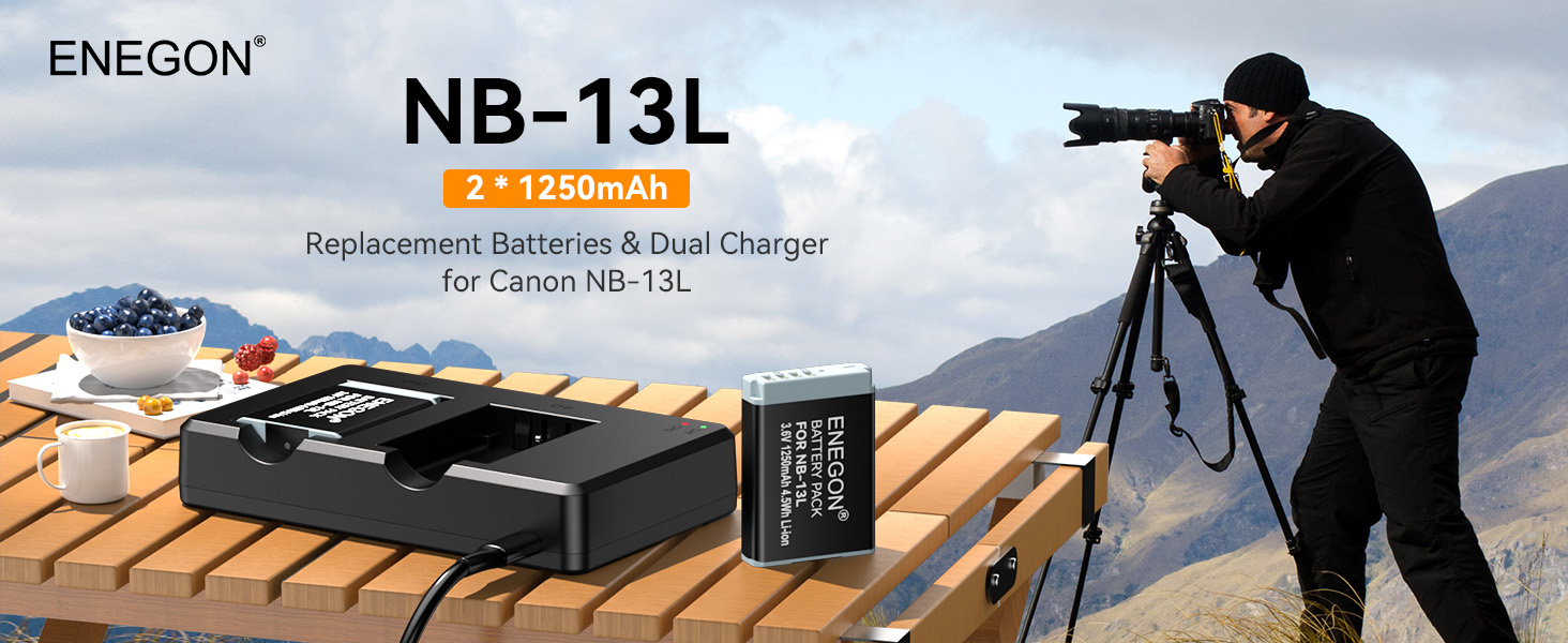 Акумулятор ENEGON NB-13L (2 шт.) + Зарядний пристрій для Canon PowerShot G5 X, G5X Mark II, SX720 HS, SX730 HS, SX740 HS