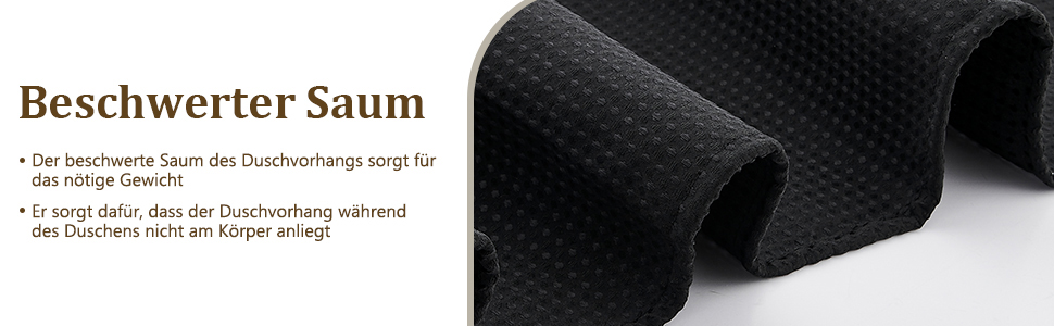 Штора для душу миюча текстильна поліестер 180x180 см чорна з кільцями (1 шт.)