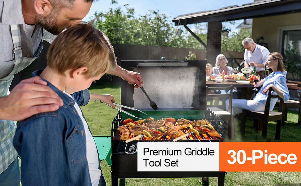 Набір аксесуарів для гриля: 30 предметів для Blackstone, кемпінгу та газового гриля