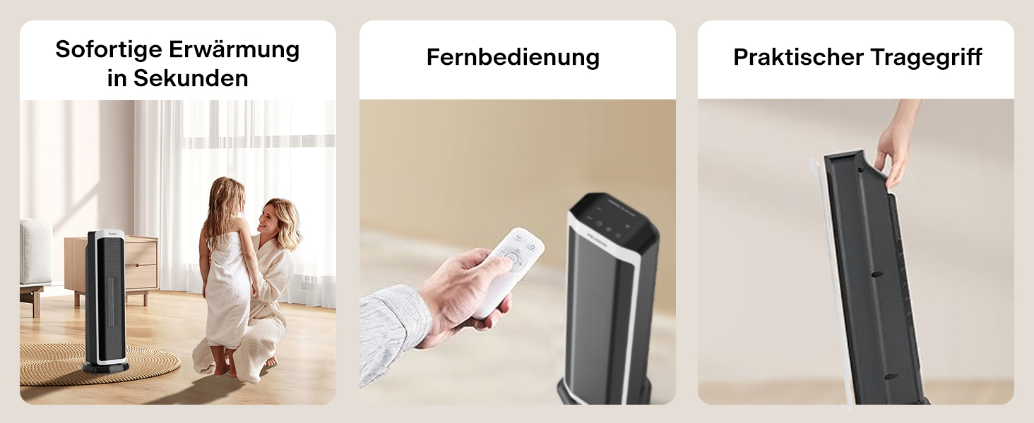 Електричний обігрівач PELONIS 2000W з пульт, 3S Швидкий нагрів, ECO режим, 75° коливання, термостат (5-35°C), таймер 8h, тиха керамічна панель, білий, 59см