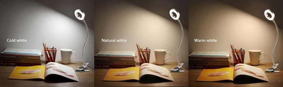 LED лампа для читання з кліпсою, диммер, 3 режими, 10 рівнів яскравості, срібляста, 8W