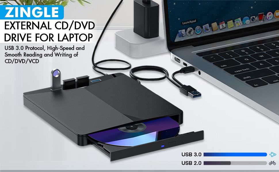 Зовнішній USB 3.0 CD/DVD-привід для ноутбука та ПК, портативний DVD-плеєр з 4 USB-портами та 2 слотами для TF/SD карт