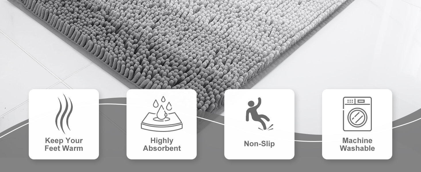 Килимок для ванної кімнати Homaxy з м'якого велюру, неслизький, 40x60 см, сірий