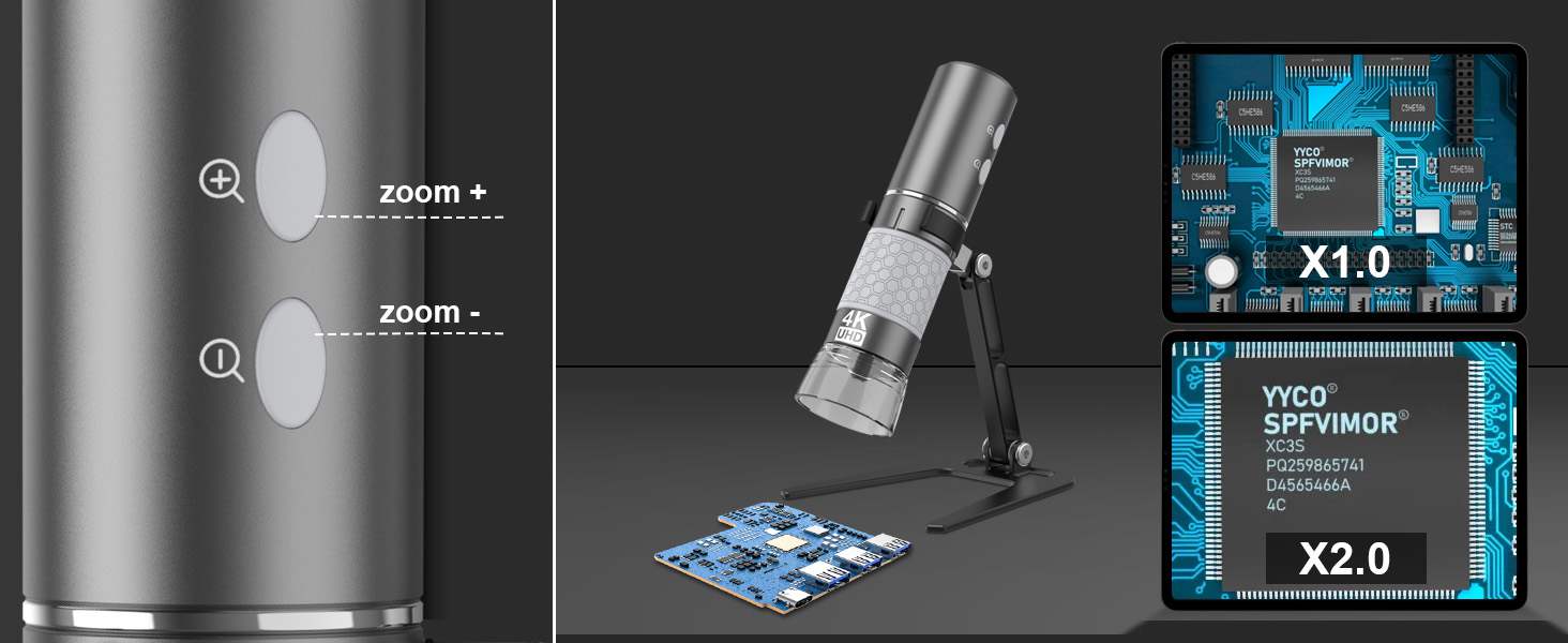 Цифровий мікроскоп Jiusion WiFi USB з підключенням до iPhone, iPad, Android, Mac, Windows, Linux, Chrome, 50-1000x збільшення, 4K камера, 8 LED, металевий штатив