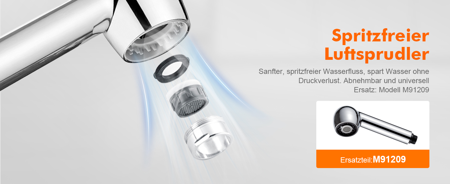 Змішувач для кухні Ibergrif M14450 з висувною лійкою, поворотний на 360°, з нержавіючої сталі та керамічною картридж