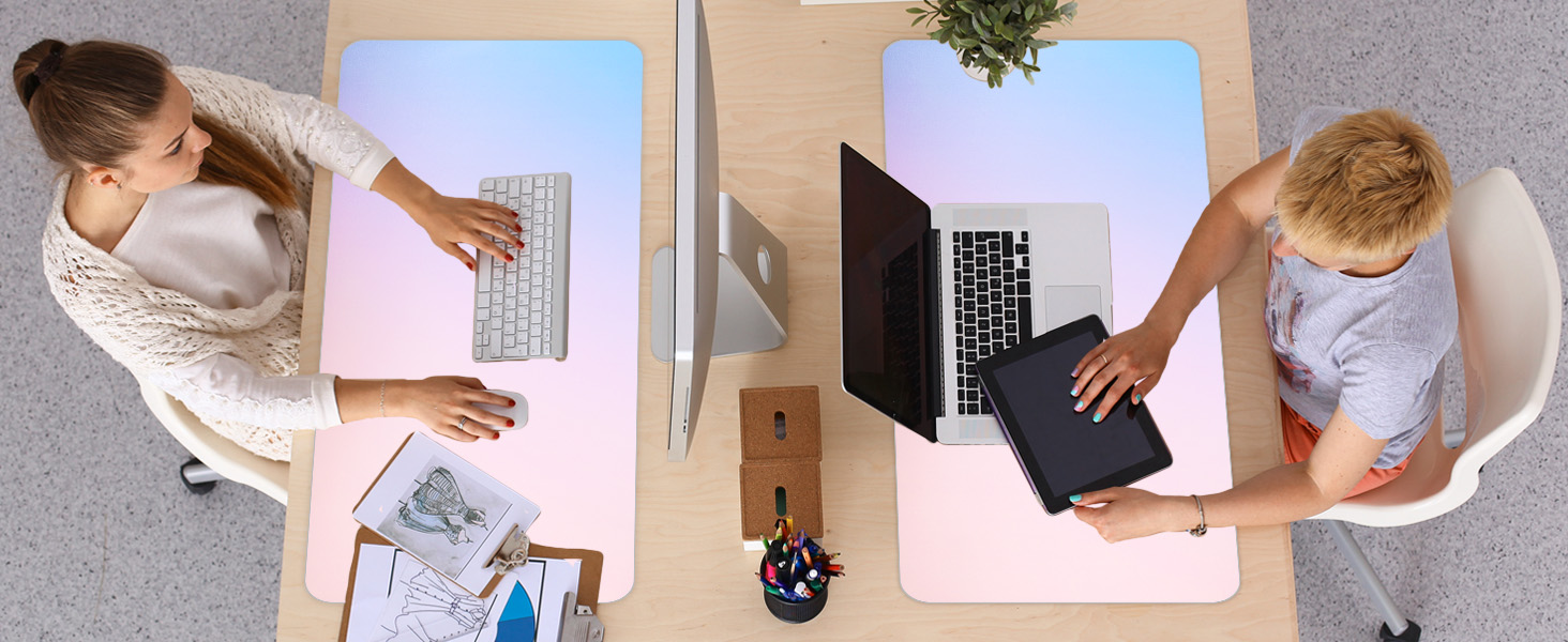 Килимок на стіл з шкіри, антиковзаючий, великий 80x40 см, багатофункціональний, для офісу та дому, лавандово-блакитний