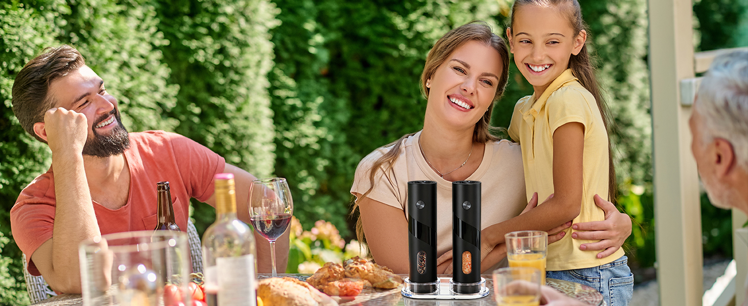 Електричні соляні та перечні млини, верхнє завантаження, 5-рівневе регулювання помелу, об'єм 120мл, набір 2 шт. з підсвічуванням LED