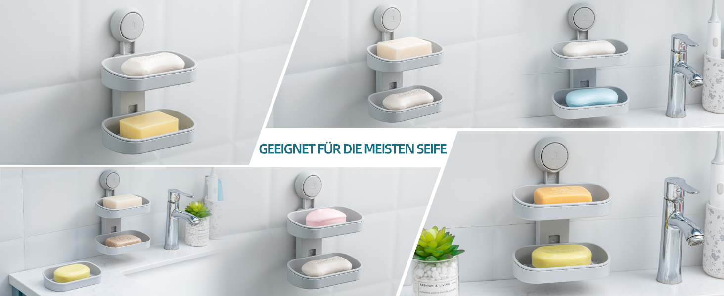 Настінний тримач для мила з піддоном TAILI, сірий, 5 кг, без свердління, для ванної/душу/кухні