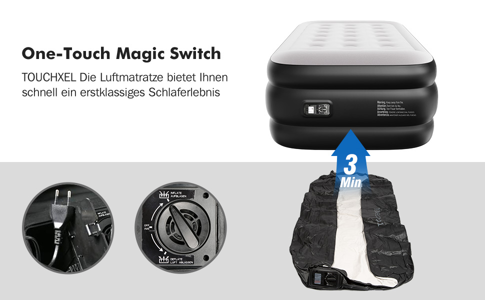 Надувний матрац односпальний з електричним насосом (Чорний, Twin)