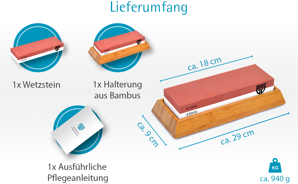 Шліфувальний камінь для кухонних ножів Gräwe Sharphome, кордіт, 1000/3000, з бамбуковою підставкою