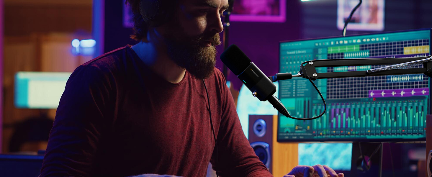 Динамічний мікрофон NearStream USB/XLR для PC Gaming, Streaming, Podcast. З регулюванням гучності, LED кнопкою Mute та кріпленням. Сумісний з MAC, PS4, PS5, Mixer (AM10X)