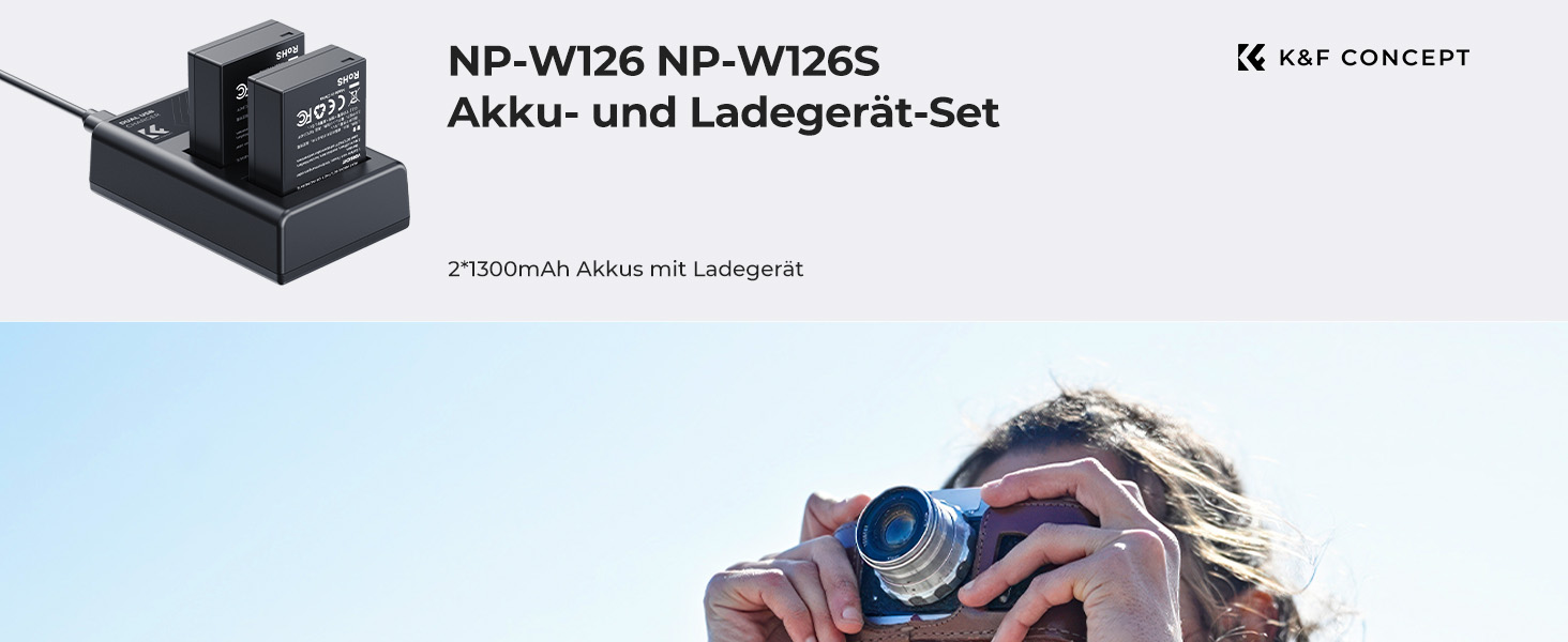 Акумулятор K&F Concept NP-W126 (2 шт.) з зарядним пристроєм Dual-Slot, 1300mAh для Fujifilm XM5, X100VI, X100V, X100F, XS10, XT30, XT30 II, XT20, XE4, A5, X-E1, E2, E3