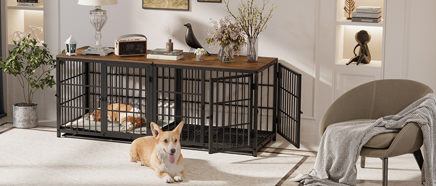 BingoPaw Клітка для собак Holz Indoor: Клітка-шафа для собак з трьома дверцятами та знімним піддоном - Будка для собак маленьких порід, цуценят, розмір M 78x56x65 см, Білий