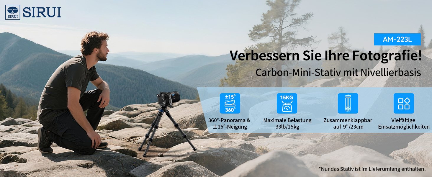 Штатив SIRUI AM-203S Mini з Алюмінію для DSLR, Vlogging - Макс. навантаження 15кг, 42см