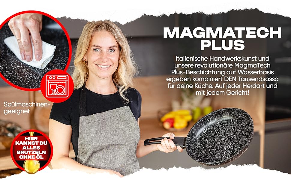 Сковорода HARMONY HUB 28 см з антипригарним покриттям – індукційна сковорода з індикатором нагріву, для всіх типів плит, довговічна, без PFOA, чорна