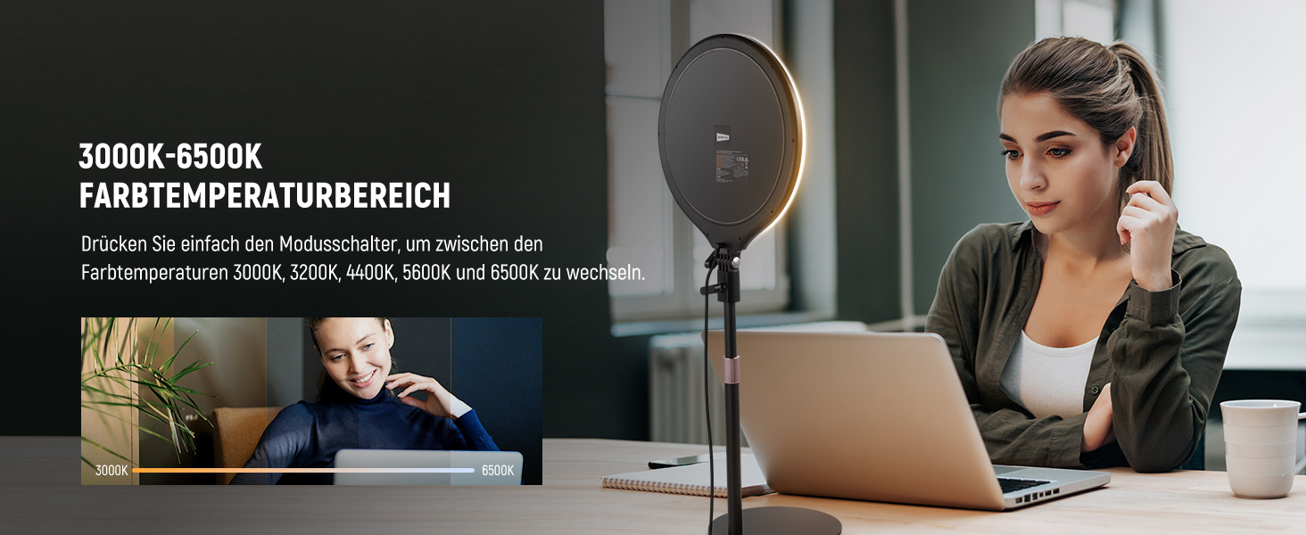 NEEWER кільцева лампа 10.5' з тримачем для телефону, штативом, таймером, 15W, диммування, LED, для iPhone, зйомка, стрімінг, ноутбук, веб-камера, відеоконференції, USB, R10