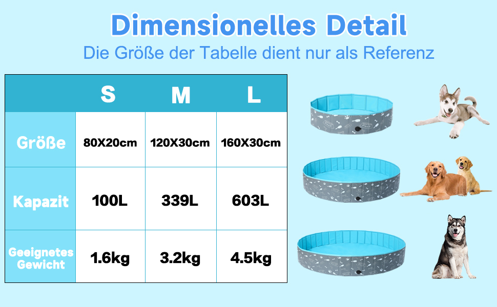 Надувний басейн для собак великих та малих порід, 80/120/160 см, складаний, портативний, екологічний PVC, (S:80x20 см, кістка)