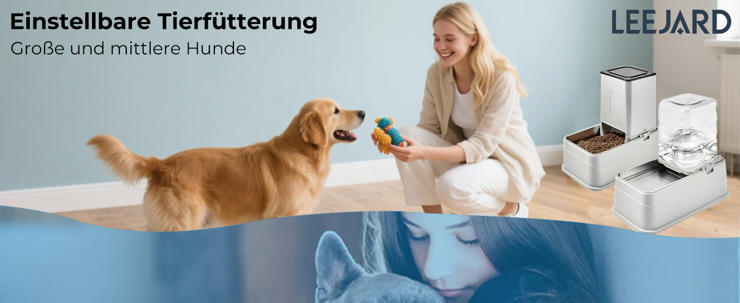 Автоматичний дозатор корму для собак 7L (2 шт.) з нержавіючою мискою, регульована висота, XXL, для великих собак та котів Maine Coon