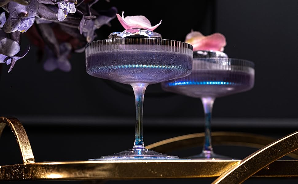 Набір келихів GLASSIQUE CADEAU Vintage Art Deco: 4 шт., 200 мл. Келихи для шампанського, мартіні, дайкірі, коктейлів. Кристал, іризуючий ефект