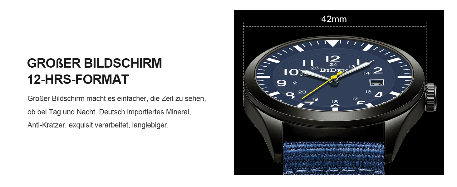 HANPOSH чоловічий годинник: тактичний годинник для військових, армійський годинник з датою, водостійкий (3ATM), кварцовий годинник для активного відпочинку та спорту (блакитний, сірий, блакитний)