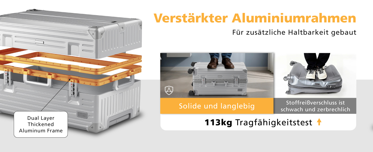 Чемодан ALPHA CAMP Trunk-XL (30 дюймів) з алюмінієвим каркасом та полікарбонатною оболонкою, TSA-замок, 93L, срібний