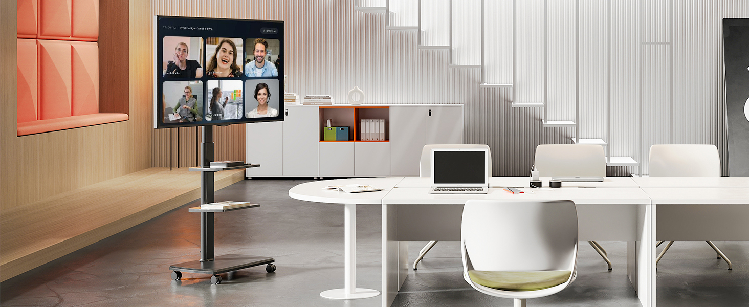 FITUEYES Rolling TV Stand with 3 Shelves - Adjustable Height & Swivel - Fits 32-70 Inch TVs (up to 40kg) - VESA 400x600 - White/Black