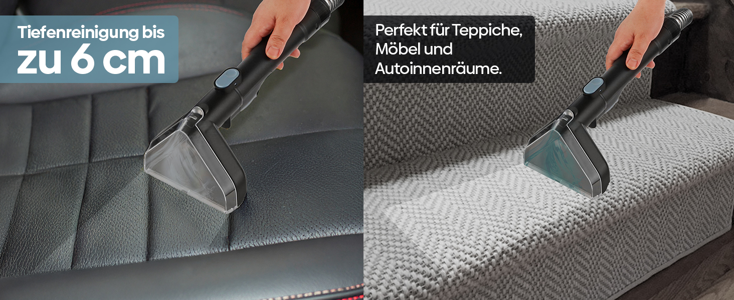 Olvy Teppichreiniger 2.0 - Потужний очищувач килимів з 17000 Па, шлангом 1.6м, кабелем 4м, функцією самоочищення та 500мл миючого засобу - для килимів, диванів, матраців та авто