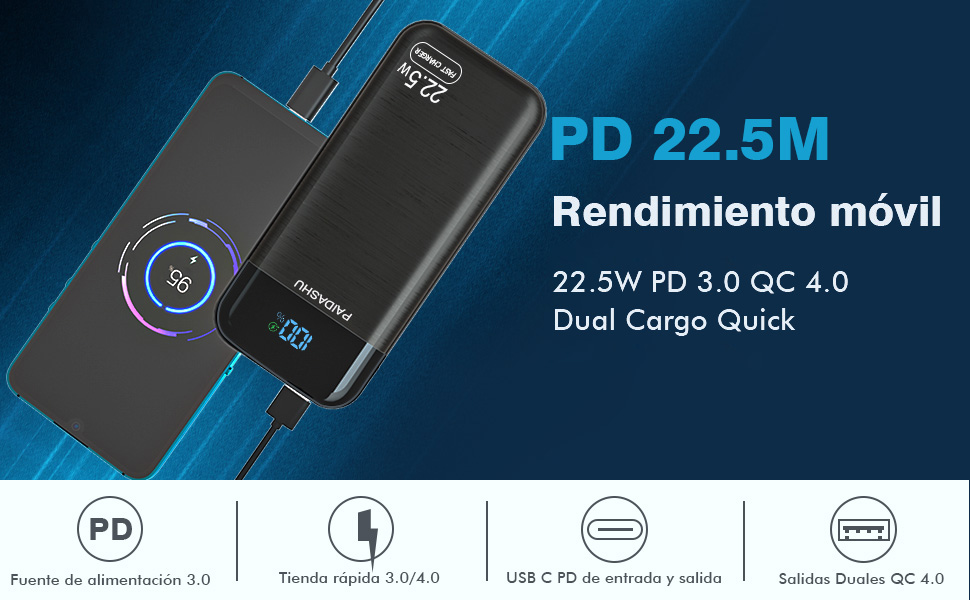 Power Bank 27000mAh 22.5W PD3.0 QC4.0 USB-C: Зовнішній акумулятор для смартфонів, планшетів та інших пристроїв з LCD дисплеєм