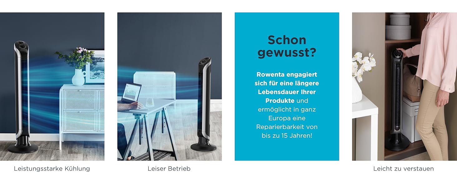 Вентилятор Rowenta Eole Infinite VU6620: тихий, потужний, з пультом керування, 3 швидкості, таймер, чорний