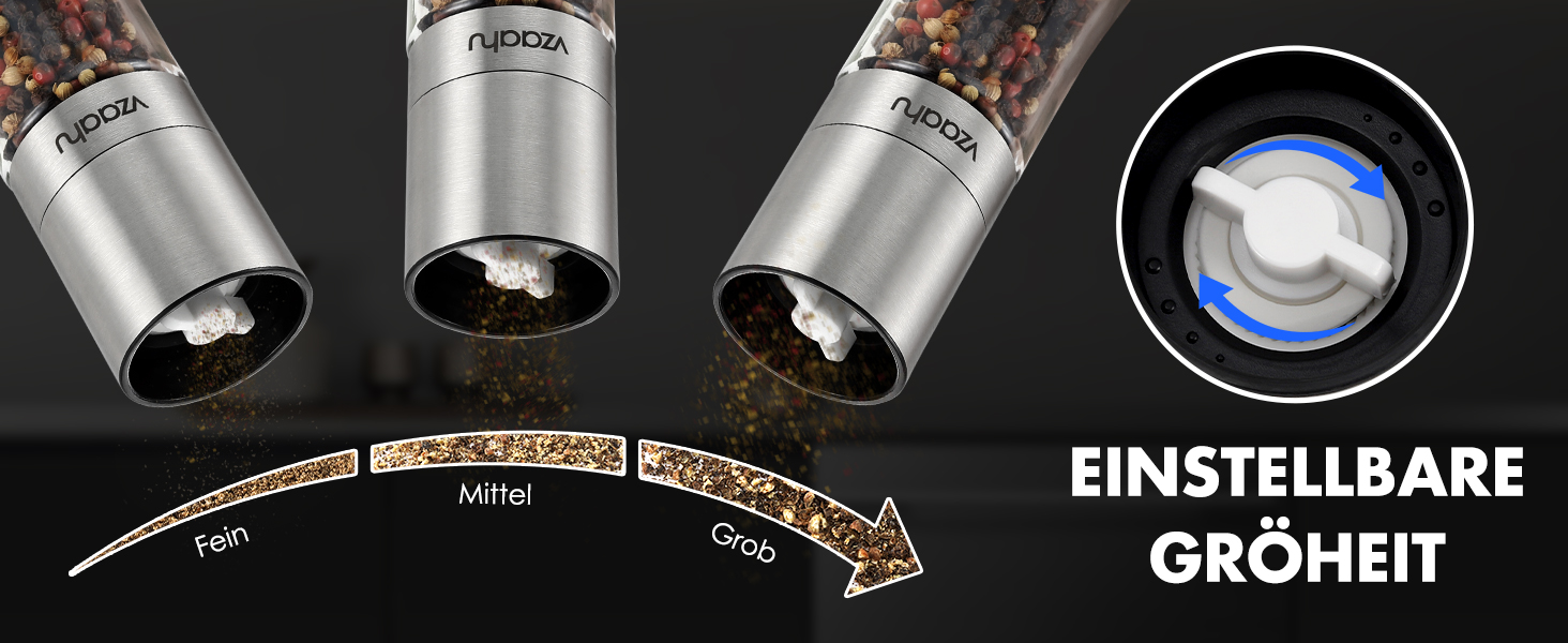 Набір з 2 мельниць для солі та перцю Vzaahu з керамічним механізмом, регулювання помелу, сірі та блакитні, портативні, багаторазові