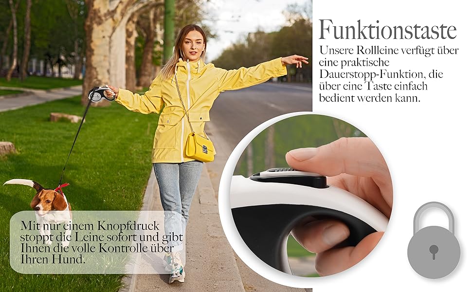 Рулетка для собак середніх та великих (до 50 кг) з відбиваючими смугами, надійний гальмо, поворотний карабін, нейлоновий ремінь, ергономічна ручка, розмір L