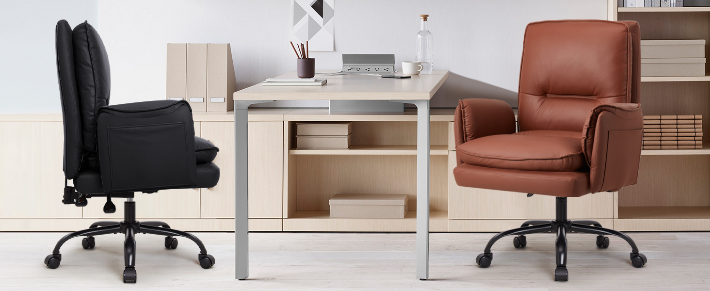 Офісний крісло IWMH з PU шкіри, ергономічний, регульований, з підлокітниками та реклінером 90-135° (колір: коричневий)