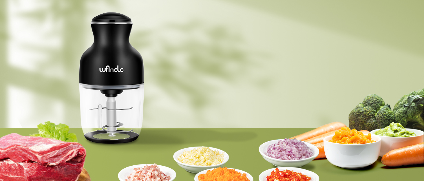 Електричний подрібнювач Wancle 350W, 600мл - для кухні, тихий та зручний у використанні (чорний)