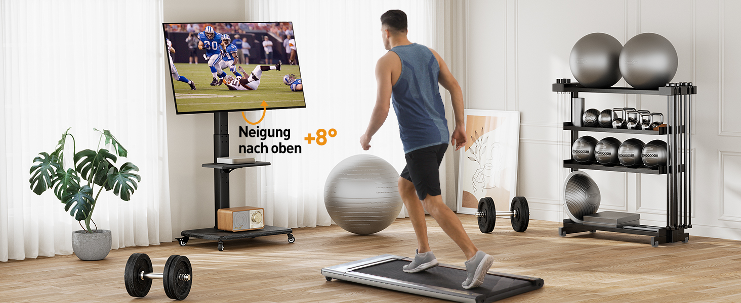 Підставка для телевізора Perlegear на колесах, 32-75 дюймів, до 50 кг, регульована висота, поворотна, нахилена, з підсвічуванням, VESA 600x400mm, PGTVMC27