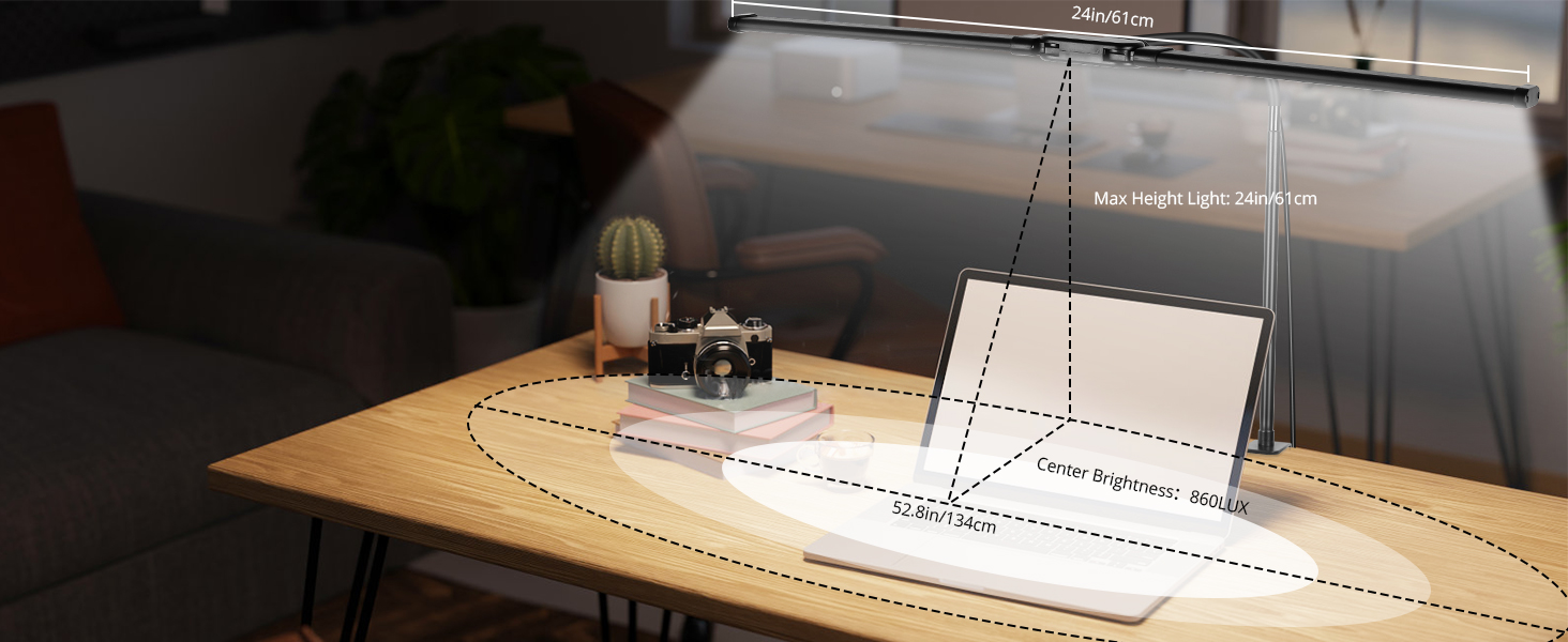 LED лампа настільна з двома головками, регулювання яскравості, 960 люмен, захист очей, 5 кольорів, 10 рівнів яскравості, для офісу та дому, чорна, 61 см