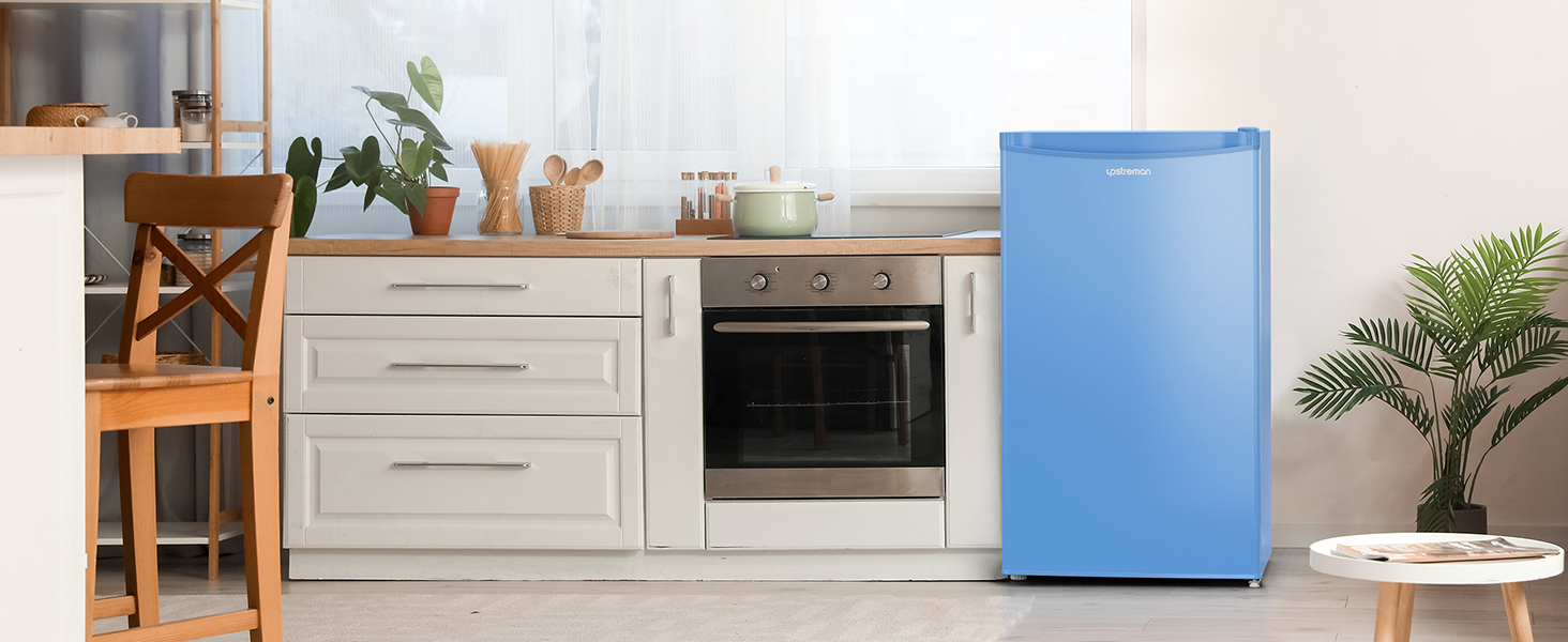 Upstreman 91L Міні-холодильник з функцією швидкого охолодження, 5 температурних режимів (1-8°C), енергоефективний, 41 дБ, компактний та місткий для студентського гуртожитку/офісу, BR321- (Блакитний)