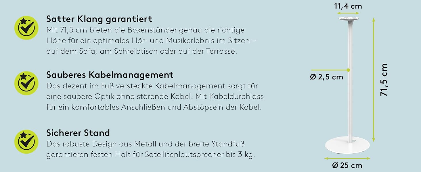 Стійка-підставка для колонки Sonos Era 100 від Goobay, з кабелем-менеджментом, біла, висота 71 см, витримує до 3 кг (71983)