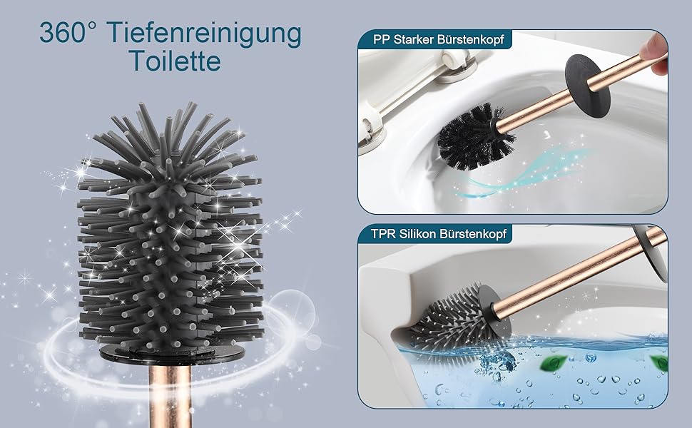 Набір для туалету BVL з щіткою та тримачем, метал, рожеве золото, 2 насадки