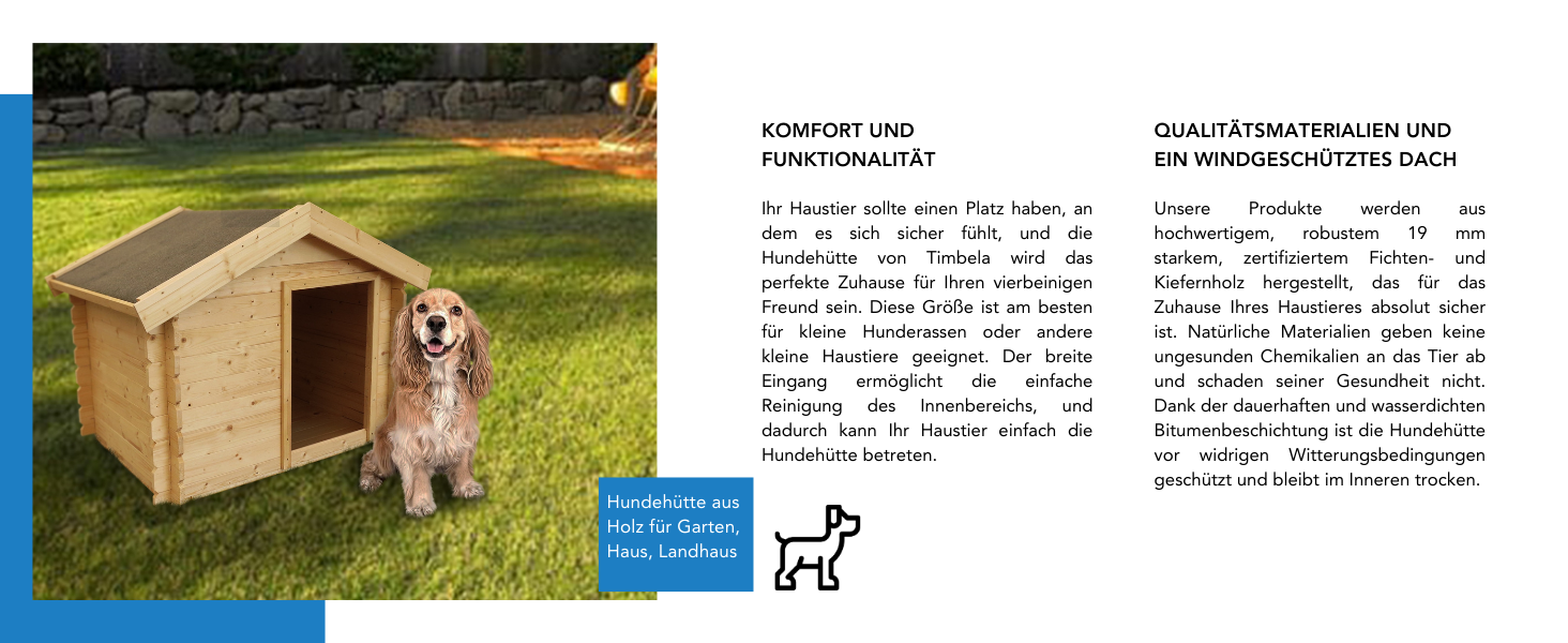 Будка для собак Outdoor маленьких порід – дерев'яна будка для собак, водостійкий дах 76 x 99 x H80 см, розмір S, Timbela M401-1 розмір M, натуральне дерево