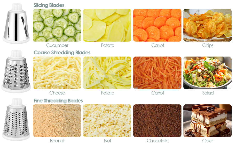 Ручна тертка для сиру та овочів Dreamhigh з ручкою, 3 змінні леза з нержавіючої сталі, для сиру, овочів, горіхів, моркви, огірків, білий колір