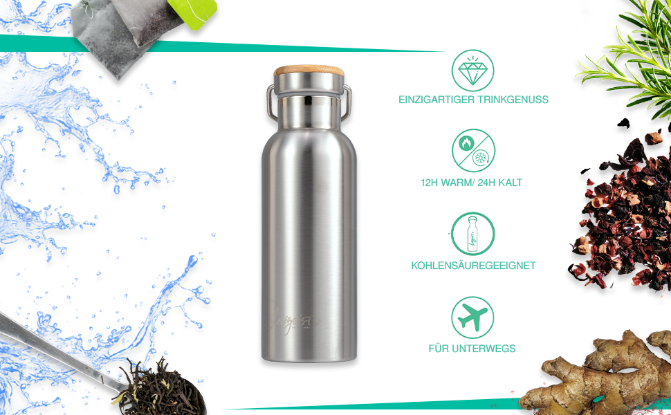 Термос-пляшка 1л: термопляшка, ізотермічна пляшка, зберігає холод 25 годин/тепло 13 годин, без BPA, для походів, активного відпочинку, велосипеда, офісу (сито для чаю, 750 мл)