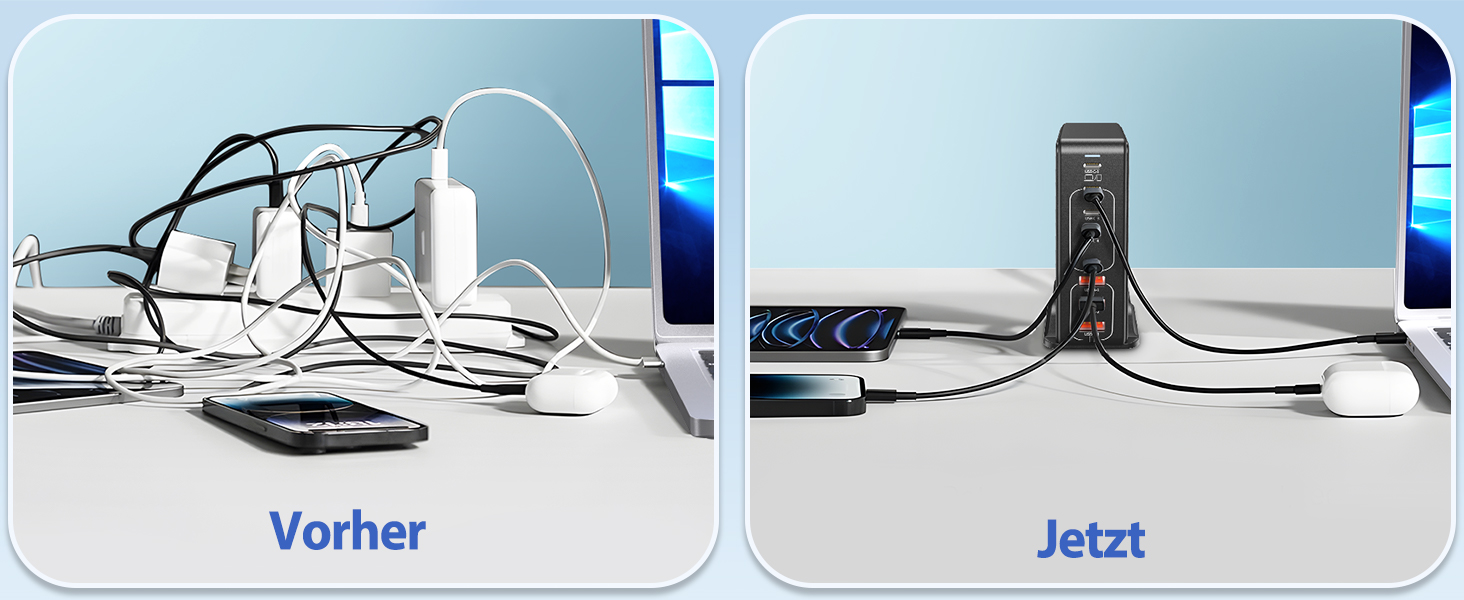 Зарядний пристрій USB-C GaN III 268W: 8 портів, швидка зарядка PD для iPhone, Samsung, MacBook, Dell, Steam Deck та інших пристроїв