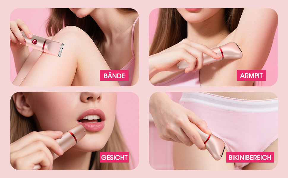 Suttik 3-в-1 тример для інтимної зони для жінок. Електричний бездротовий триммер для бікіні, вологостійкий (IPX6). Зручний подарунок (рожевий)