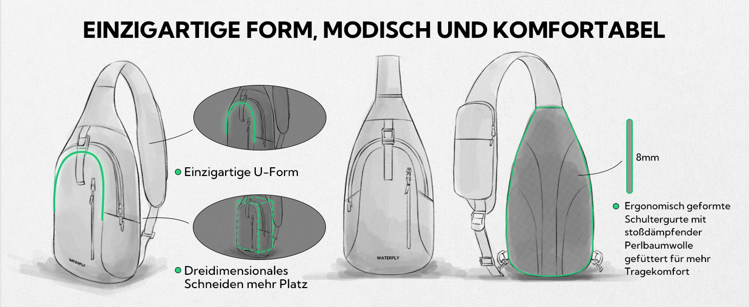 Чоловіча/Жіноча сумка через плече Waterfly - Messenger Bag Crossbody для спорту, подорожей, велоїзди та туризму (Чорна)