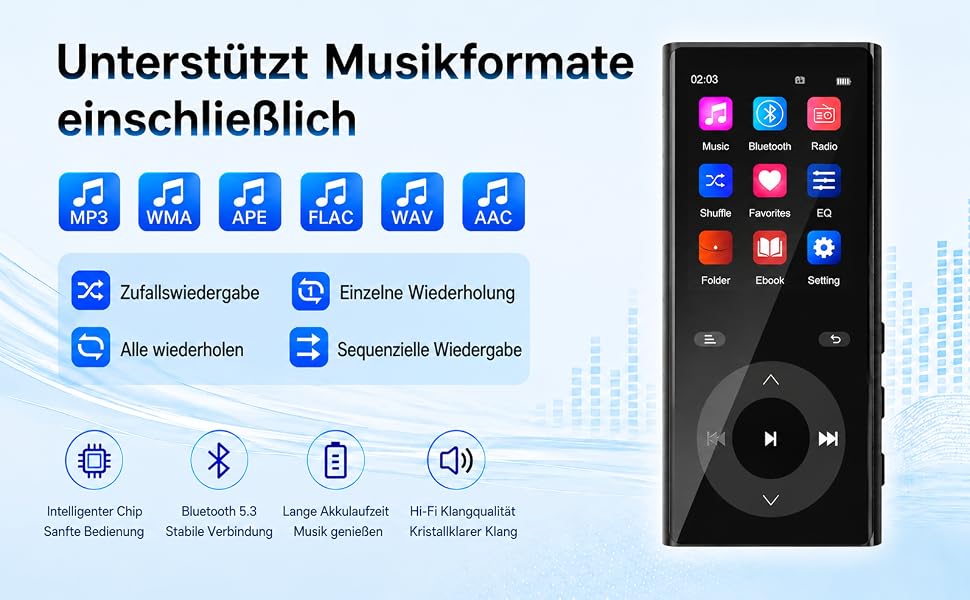 MP3 плеєр з Bluetooth 5.3 та динаміком, 90 ГБ пам'яті, 2.4